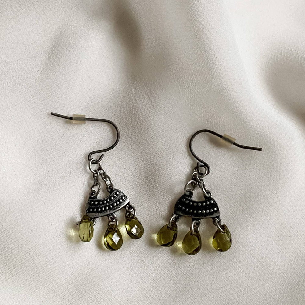 VTG Green Mini Chandelier Dangle Earrings